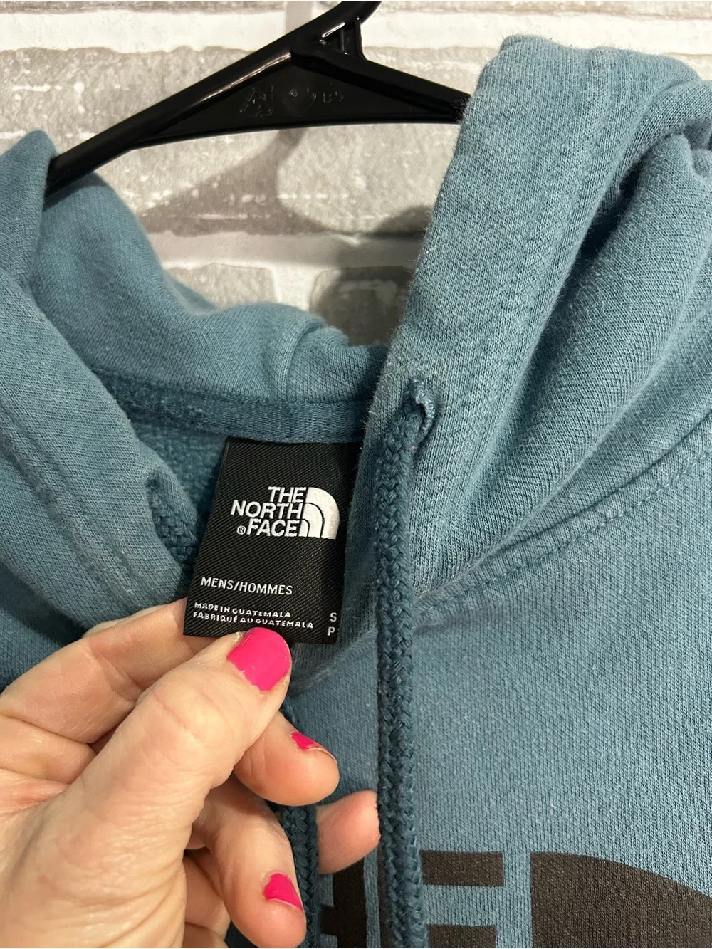 The North Face Hoodie Mens S Blue Teal Big Logo‎ Pullover Sweatshirt Streetwear